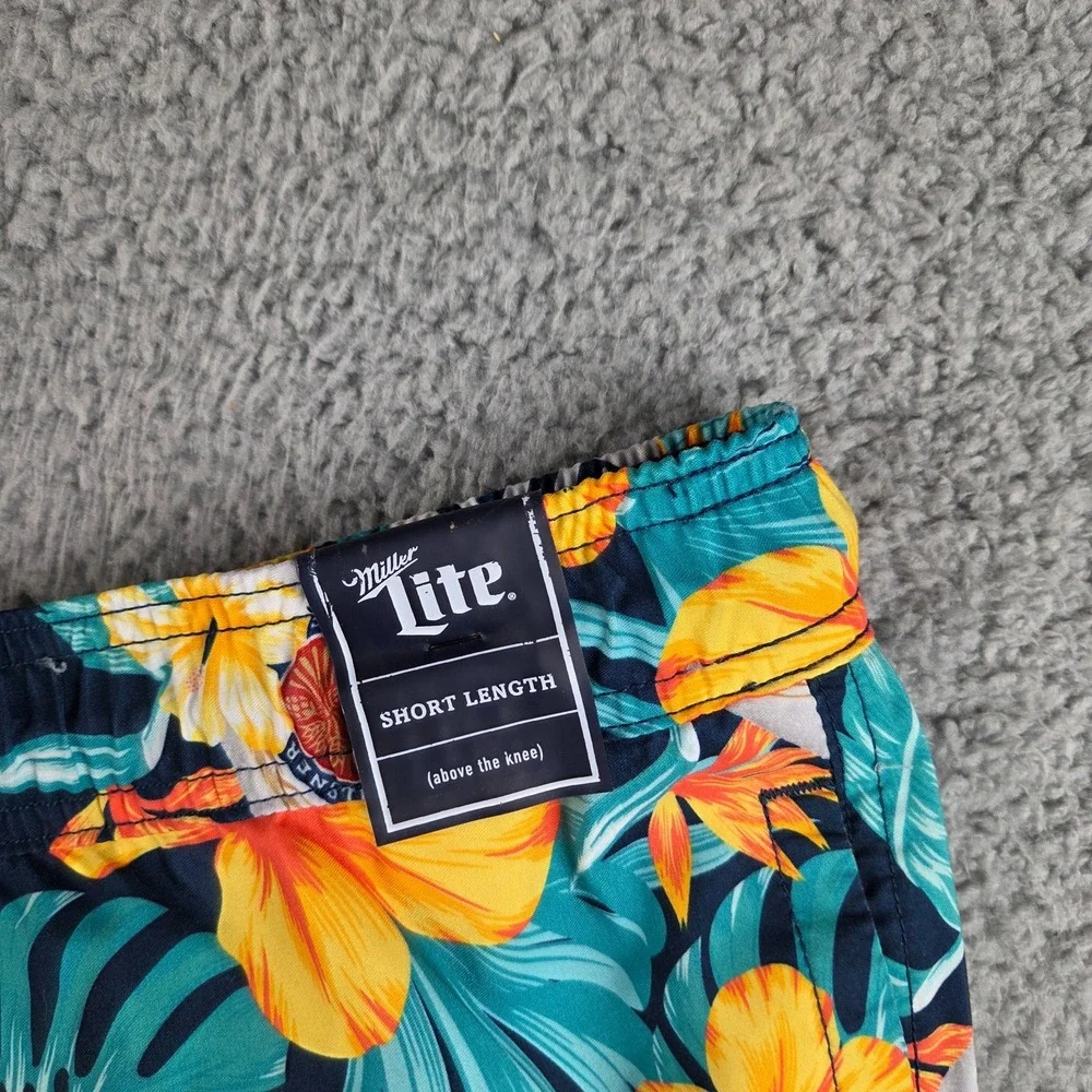 Miller Lite Floral Swim Trunk‎ Shorts Mens 3XLT Green Hawaiian Floral